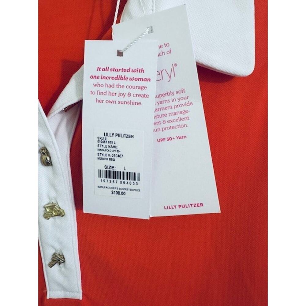 NWT $108 Lilly Pulitzer Imara Polo Mizner Red Large UPF 50+ Novelty Buttons - Picture 3 of 8